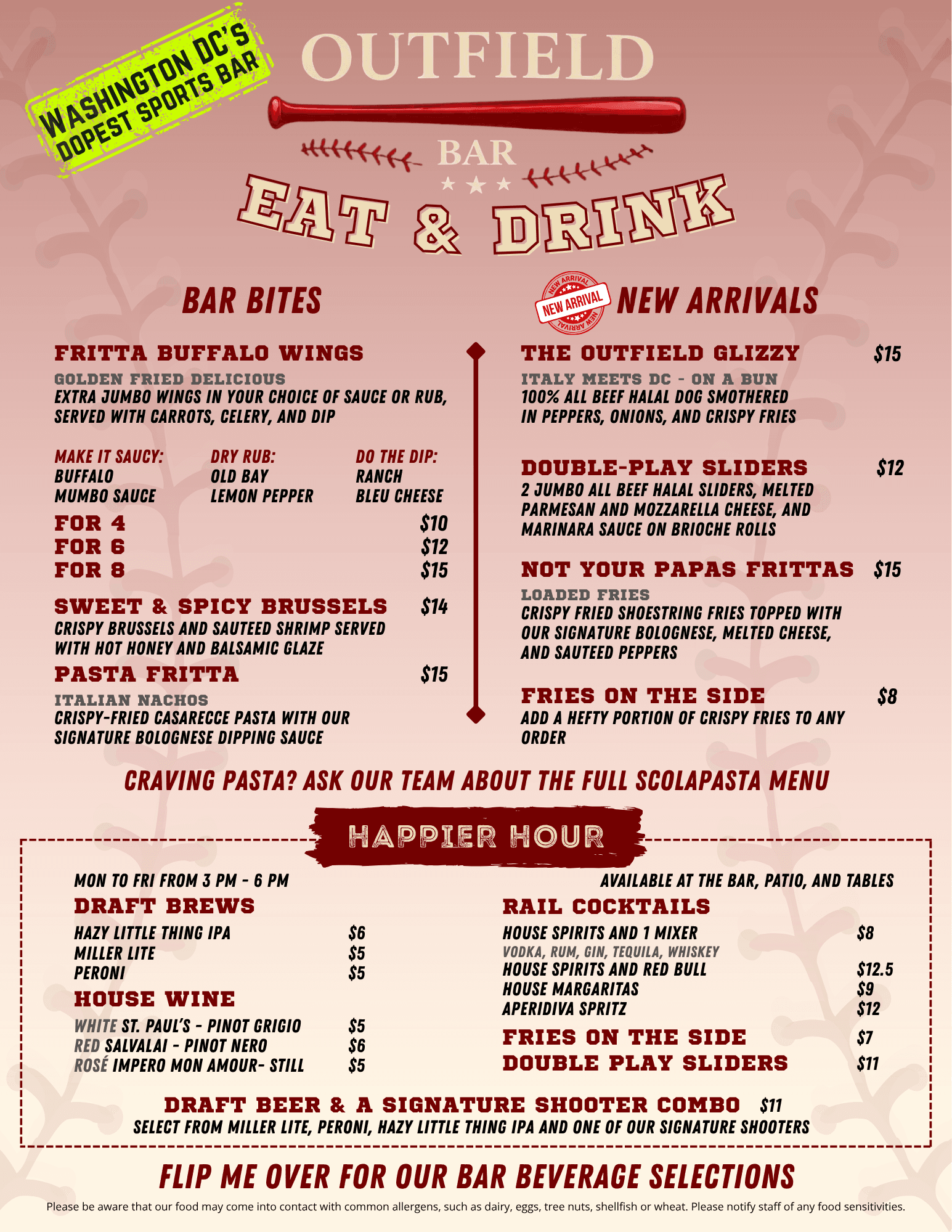 Outfield Bar bar bites, new arrivals, and happier hour menu