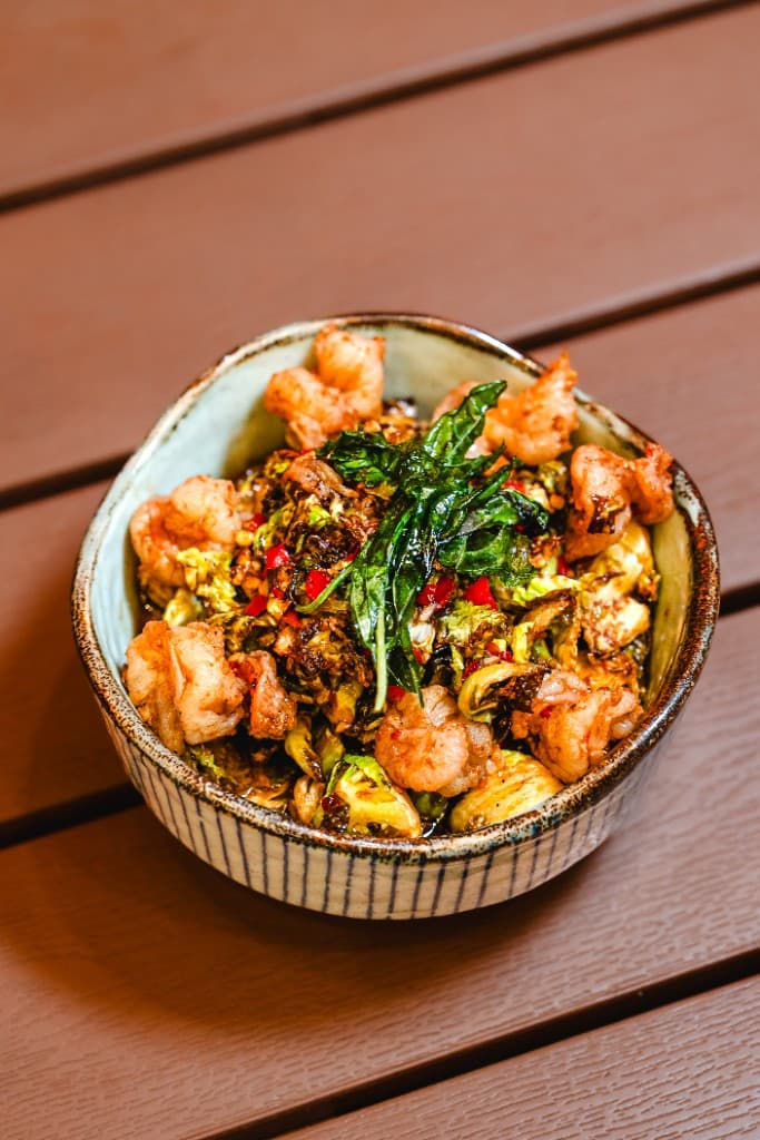 Scolapasta crispy hot honey shrimp and Brussels sprouts at Nats Park Navy Yard